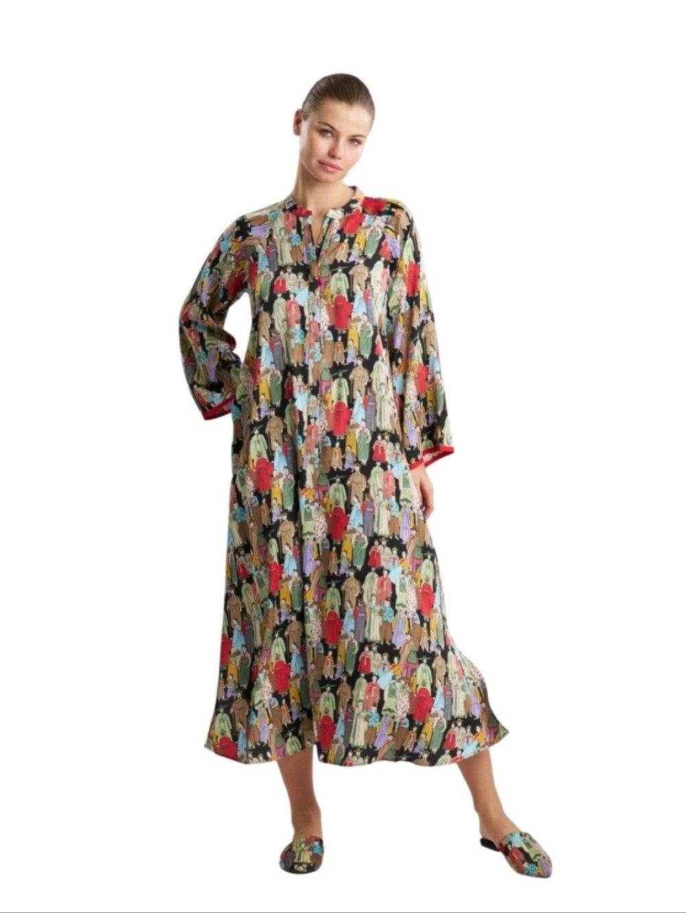 Natori Dynasty Mandarin Zip Caftan Size M